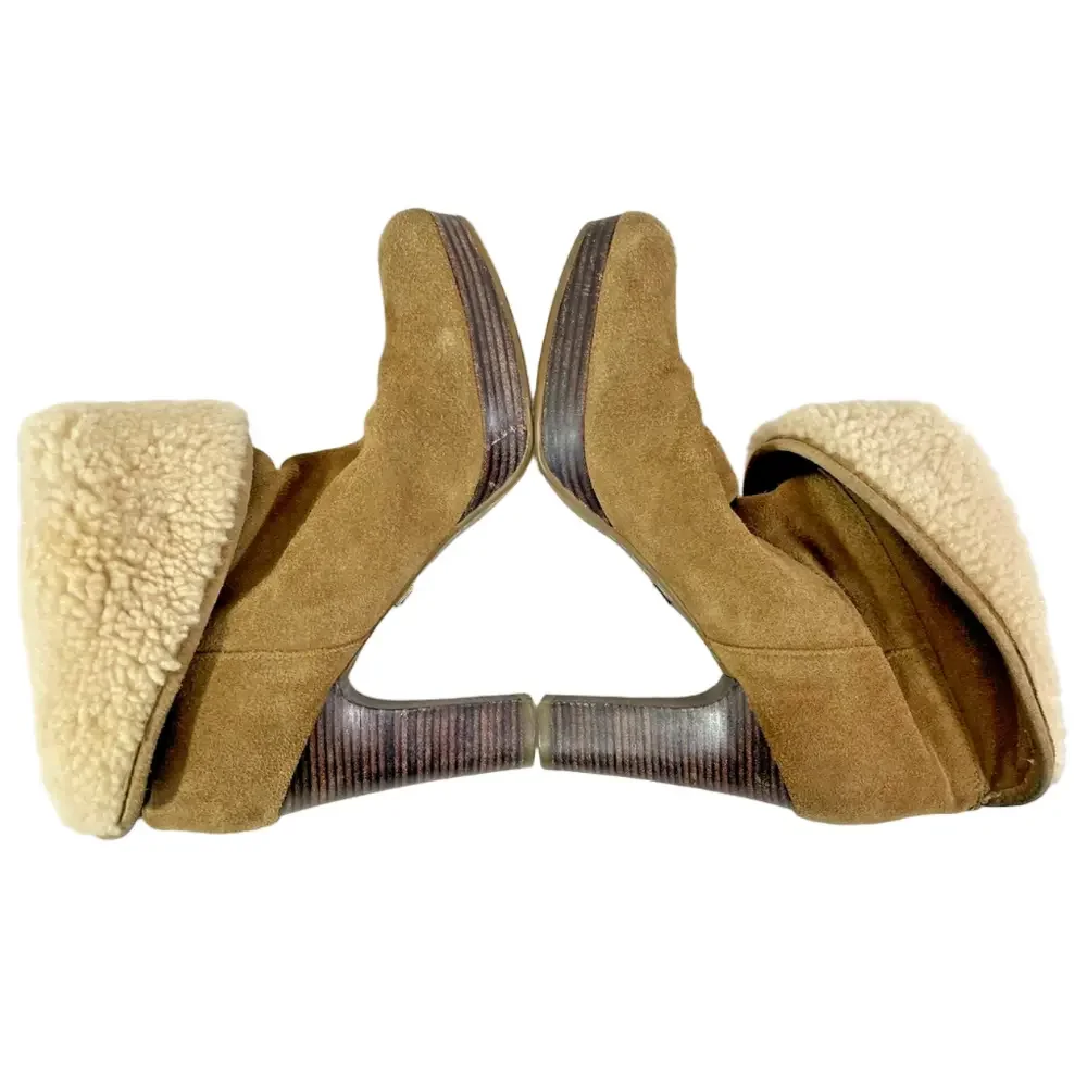 UGG Dandylion Booties Sz 8.5 Suede Sheepskin Foldover Shearling Heeled Chestnut
